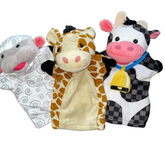 Melissa & Doug Hand Puppets Plush Lamb Giraffe Cow Farm Stuffed Animal Lot of 3 - Picture 3 of 14
